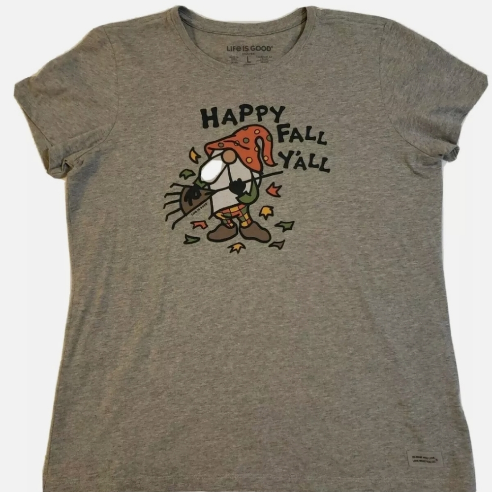Life is Good Fall Gnome Tshirt Large NWT